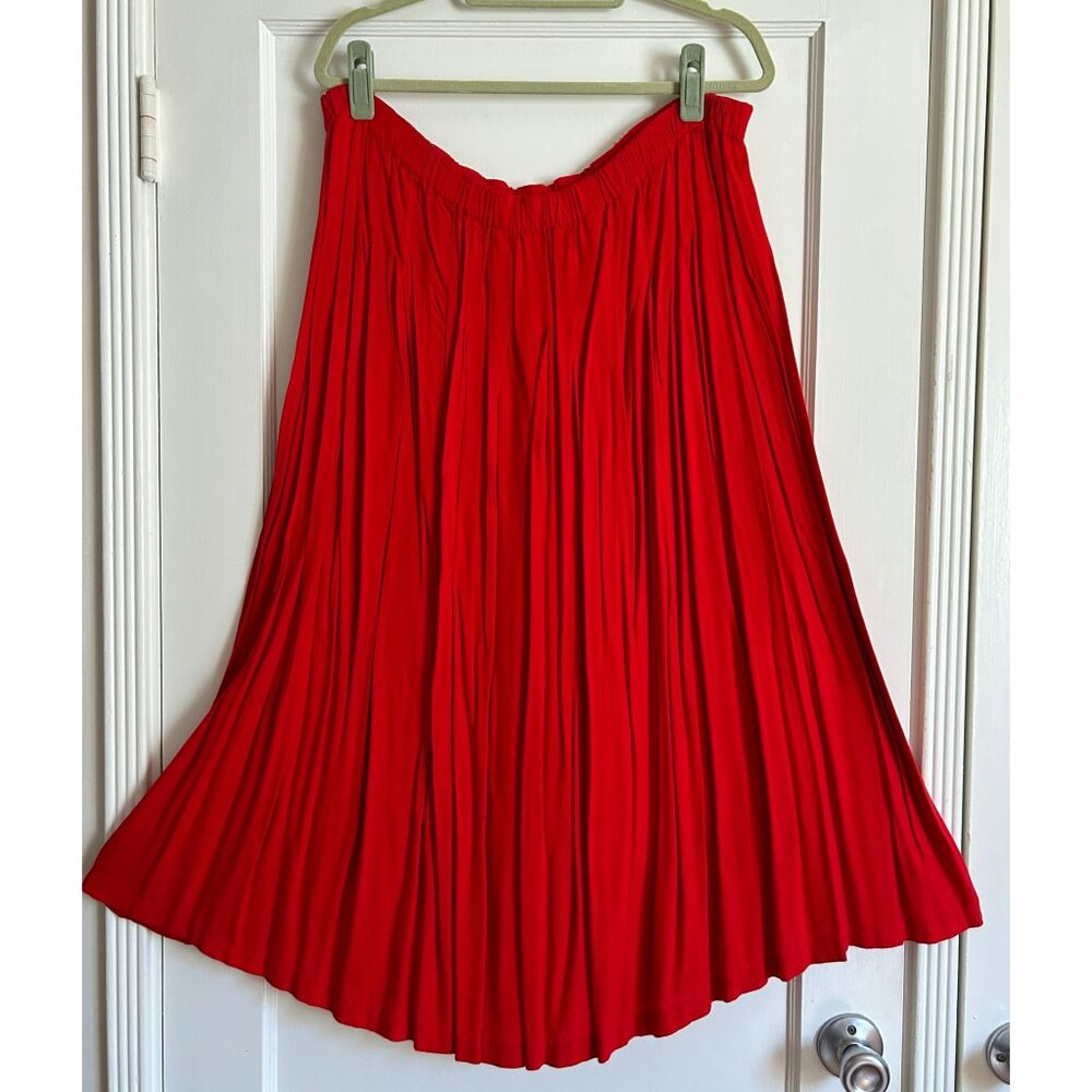 Vintage Red Pleated A-Line Skirt